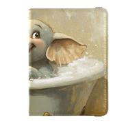 Custodia protettiva per passaporto e carta di vaccino decorativa in pelle con elefante che fa il bagno bianco a forma di simpatico cartone animato, ultra sottile, Elefante da bagno bianco carino