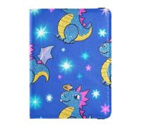 Custodia protettiva per passaporto e carta di vaccino in finta pelle blu con drago glitterato e custodia protettiva per passaporto ultra sottile, Falso Glitter cartone animato drago blu, 1 size