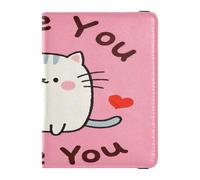 Custodia protettiva per passaporto e carte di vaccino in pelle con scritta "I Love Your Valentine", motivo gatto in stile cartone animato, custodia protettiva leggera, Amo il tuo gatto cartone animato