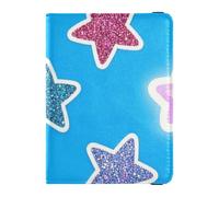 Custodia protettiva per passaporto in pelle blu con stelle glitterate, custodia protettiva per badge identificativo e vaccino, ultra sottile, Falso Glitter cartone animato stella blu, 1 size