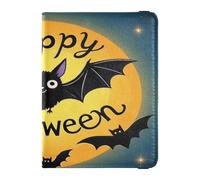 Custodia protettiva per passaporto in pelle con pipistrello nero a forma di cartone animato Happy Halloween, custodia protettiva per passaporto leggera, Felice Halloween cartone animato carino
