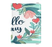 Custodia protettiva per passaporto in pelle, impermeabile, per donne e uomini, organizer per documenti, accessori da viaggio, San Valentino, foglie floreali, amore, cuore, ciao, San Valentino Floreale