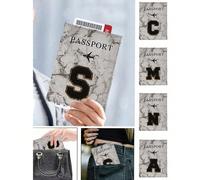 Custodia protettiva per passaporto, ricamo su asciugamano nero, stampata con lettere A-Z, custodia passaporto vintage unisex RFID per affari, design portatile, portapassaporto, scatola per passaporto,