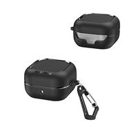 Custodia protettiva per Samsung Galaxy Buds 4 / Buds 4 Pro, custodia ibrida in TPU e PC con struttura in fibra di carbonio, airbag a 4 angoli, antiurto, custodia protettiva con gancio (nero)