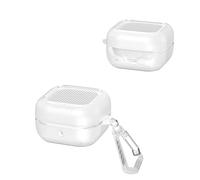 Custodia protettiva per Samsung Galaxy Buds 4 / Buds 4 Pro, custodia ibrida in TPU e PC con struttura in fibra di carbonio, airbag a 4 angoli, antiurto, custodia protettiva con gancio (bianco)