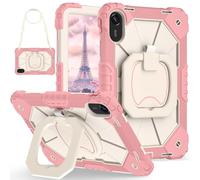 Custodia protettiva per tablet Case For Xiaomi Redmi Pad 2 11 inch 2025 Rugged Shockproof Cover,Protective Case W 360 Swivel Kickstand+Hand Strap+Shoulder Strap Protezione resistente(Rose Gold)