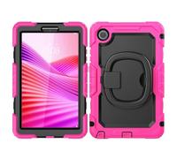 Custodia protettiva per tablet For Lenovo Tab One 8.7 inch/K9 TB305FU 2025 Case with Screen Protector,Full Body Protective Rugged Cover Rotating Handle Silicone Case Protezione resistente(Rose)