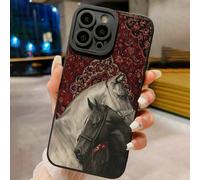 Custodia protettiva per telefono con motivo cavallo nero vintage, antiurto, compatibile con iPhone 16/15 XR/7/8, 15 Pro Max/12 Pro Max/13 Pro Max/14 Pro Max 13 14 11 12P 14 Ladies P11 Soft Shell P12 A