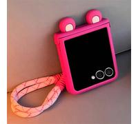 Custodia protettiva per telefono con orecchie a forma di cuore, finitura opaca marrone, compatibile con Samsung Galaxy Z Flip7 Flip6 ZFlip5 ZFLIP4 Flip3, adorabile con cordino in nylon, antiurto, cove