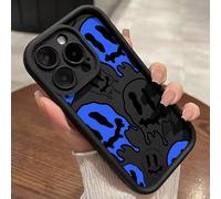 Custodia protettiva per telefono con texture vellutata a fiori, a prova di shock, con volto sorridente blu e bianco, compatibile con iPhone 16, 16 Pro, , Redmi 11 Lite, 12 Pro, 12, 12X, Note 11, 9A, 9