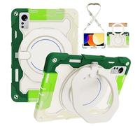 Custodia protettiva resistente for Xiaomi Mi Pad 5 Pro 12,4 pollici, supporto girevole a 360°, tracolla, portapenne e anello for maniglia, copertura antiurto for bambini e adulti(Green White)