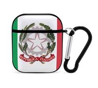 Custodia protettiva rigida con bandiera dello Stato dell'Italia, compatibile con AirPods 1 e 2, con portachiavi, Stile nero, Taglia unica