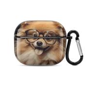 Custodia protettiva rigida con cane della Pomerania che indossa occhiali Bluetooth, protezione integrale antiurto, custodia rigida con supporto per ricarica wireless con portachiavi, regalo