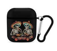 Custodia protettiva rigida con portachiavi compatibile con AirPods 1 e 2, motivo: teschio del giorno dei morti, divertente