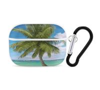 Custodia protettiva rigida per Airpod Pro con clip di blocco di sicurezza, con palma da spiaggia, compatibile con Airpod Pro di 2a/1a generazione, per donne e uomini, LED frontale visibile, bianco
