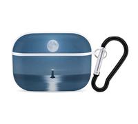 Custodia protettiva rigida per Airpod Pro con clip di blocco di sicurezza, cover protettiva rigida con luna piena sull'oceano, compatibile con Airpod Pro di 2a/1a generazione, custodia per donne e