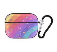 Custodia protettiva rigida per Airpod Pro con clip di blocco di sicurezza, motivo arcobaleno e cuori, compatibile con Airpod Pro di 2a/1a generazione, per donne e uomini, LED frontale visibile, nero