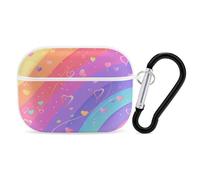 Custodia protettiva rigida per Airpod Pro con clip di blocco di sicurezza, motivo arcobaleno e cuori, compatibile con Airpod Pro di 2a/1a generazione, per donne e uomini, LED frontale visibile, bianco