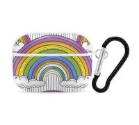 Custodia protettiva rigida per Airpod Pro con clip di blocco di sicurezza, motivo arcobaleno e nuvole, compatibile con Airpod Pro di 2a/1a generazione, per donne e uomini, LED frontale visibile
