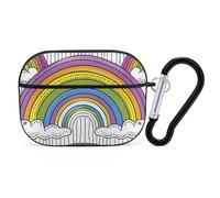 Custodia protettiva rigida per Airpod Pro con clip di blocco di sicurezza, motivo arcobaleno e nuvole, compatibile con Airpod Pro di 2a/1a generazione, per donne e uomini, LED frontale visibile, nero