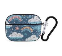 Custodia protettiva rigida per Airpod Pro con clip di blocco di sicurezza, motivo arcobaleno e stelle, compatibile con Airpod Pro di 2a/1a generazione, per donne e uomini, LED frontale visibile, nero