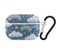 Custodia protettiva rigida per Airpod Pro con clip di blocco di sicurezza, motivo arcobaleno e stelle, compatibile con Airpod Pro di 2a/1a generazione, per donne e uomini, LED frontale visibile