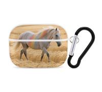 Custodia protettiva rigida per Airpod Pro con clip di blocco di sicurezza, motivo cavallo arcobaleno, compatibile con Airpod Pro di 2a/1a generazione, custodia per donne e uomini, LED frontale