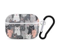 Custodia protettiva rigida per Airpod Pro con clip di blocco di sicurezza, motivo gatti grigi, compatibile con Airpod Pro di 2a/1a generazione, per donne e uomini, LED frontale visibile, bianco