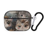 Custodia protettiva rigida per Airpod Pro con clip di blocco di sicurezza, motivo gatto con occhi grandi, compatibile con Airpod Pro di 2a/1a generazione, per donne e uomini, LED frontale visibile