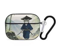 Custodia protettiva rigida per Airpod Pro con clip di blocco di sicurezza, motivo gatto samurai giapponese, compatibile con Airpod Pro di 2a/1a generazione, custodia per donne e uomini, LED frontale