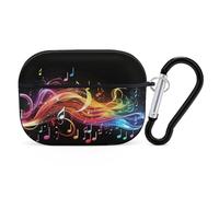 Custodia protettiva rigida per Airpod Pro con clip di blocco di sicurezza, motivo note musicali arcobaleno, compatibile con Airpod Pro di 2a/1a generazione, per donne e uomini, LED frontale visibile