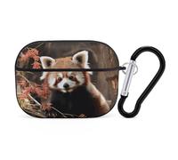 Custodia protettiva rigida per Airpod Pro con clip di blocco di sicurezza, motivo panda rossi, compatibile con Airpod Pro di 2a/1a generazione, per donne e uomini, LED frontale visibile, nero