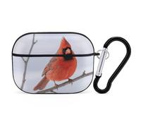 Custodia protettiva rigida per Airpod Pro con clip di blocco di sicurezza, motivo uccello cardinale, compatibile con Airpod Pro di 2a/1a generazione, per donne e uomini, LED frontale visibile, nero