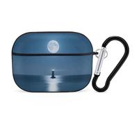 Custodia protettiva rigida per Airpod Pro con clip di blocco sicura, custodia protettiva rigida con luna piena sull'oceano, compatibile con Airpod Pro di 2a/1a generazione, per donne e uomini, LED