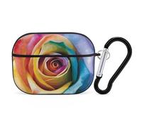 Custodia protettiva rigida per AirPods Pro con anello portachiavi e rosa arcobaleno, custodia protettiva rigida per AirPods Pro di seconda generazione, per donne e uomini, facile da aprire, protezione