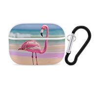 Custodia protettiva rigida per AirPods Pro con fenicottero rosa sulla spiaggia, con anello portachiavi, custodia protettiva rigida per AirPods Pro di seconda generazione, per donne e uomini, facile da