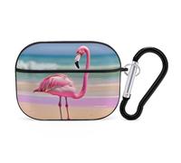 Custodia protettiva rigida per AirPods Pro con fenicottero rosa sulla spiaggia, con anello portachiavi, custodia protettiva rigida per AirPods Pro di seconda generazione, per donne e uomini, facile da