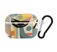 Custodia protettiva rigida per AirPods Pro con gatto arte moderna della metà del secolo con anello portachiavi, custodia protettiva rigida per AirPods Pro 2a generazione, per donne e uomini, facile da