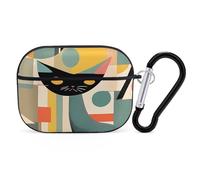 Custodia protettiva rigida per AirPods Pro con gatto arte moderna della metà del secolo con anello portachiavi, custodia protettiva rigida per AirPods Pro 2a generazione, per donne e uomini, facile da