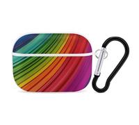 Custodia protettiva rigida per AirPods Pro di seconda generazione, con anello portachiavi, a righe, colore arcobaleno, custodia protettiva rigida per AirPods Pro di seconda generazione, facile da