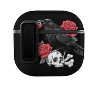 Custodia protettiva rigida per auricolari compatibile con AirPods 4 con teschio e corvo e merlo