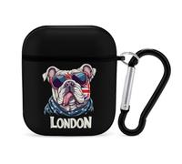 Custodia protettiva rigida per occhiali da vista con bulldog inglese I Love London, compatibile con AirPods 1/2, per donne e uomini