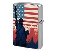 Custodia protettiva tascabile per accendini con bandiera della sagoma di Lady Liberty, in metallo resistente, custodia di ricambio vintage e durevole per accendini