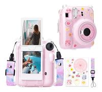 Custodia protettiva trasparente in materiale PVC rigido per fotocamera Fujifilm Mini 12/Mini 12 Instant, con tasca per contenere 10 foto - Include cinturino da spalla e adesivi per la fotocamera - Ros