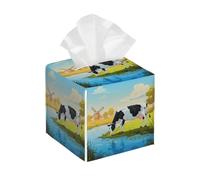 Custodia quadrata per fazzoletti in pelle PU, con motivo mucca al pascolo vicino al fiume, organizer per il viso, per casa, tavolo, bagno, bagno, camera da letto, ufficio