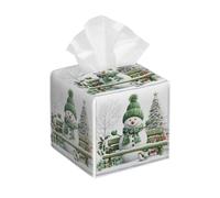 Custodia quadrata per fazzoletti in pelle PU, con pupazzo di neve di Natale in verde, organizer per il viso, per casa, tavolo, bagno, camera da letto, ufficio