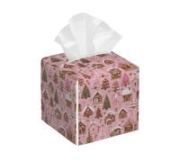 Custodia quadrata per fazzoletti in pelle PU, motivo natalizio con villaggio in stile cartone animato, organizer per il viso, per casa, tavolo, bagno, bagno, camera da letto, ufficio