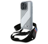 Custodia rigida BMW con strisce in carbonio e cinturino per iPhone 16 Pro