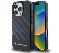 Custodia rigida BMW Motosport nera per iPhone 16 Pro Max.