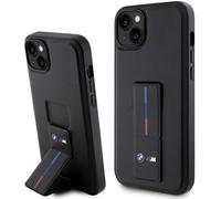 Custodia rigida BMW per iPhone 14 con impugnatura e stampa a caldo, colore nero.